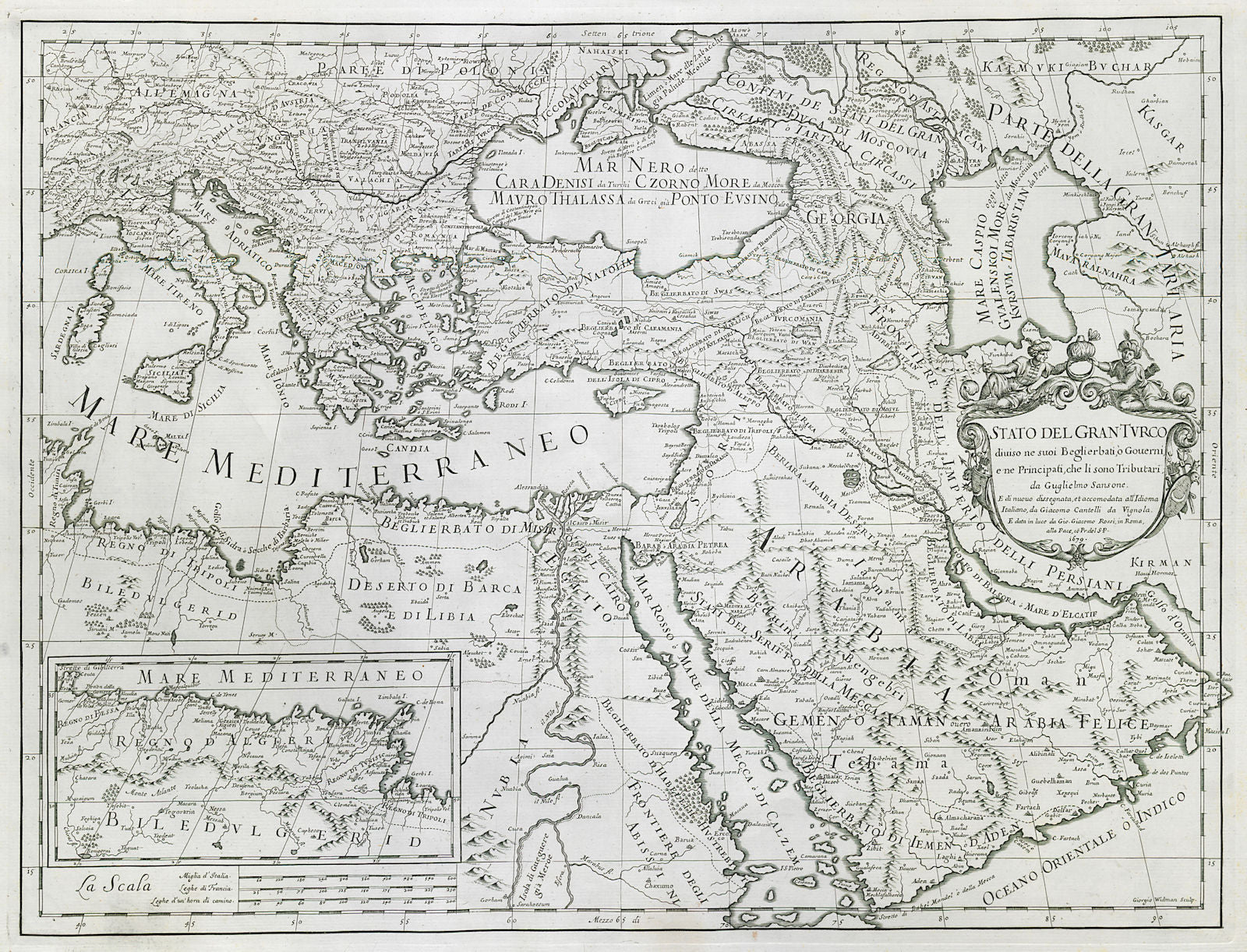 Stato del Gran Turco. Ottoman Empire Middle East Arabia. ROSSI / SANSON 1679 map